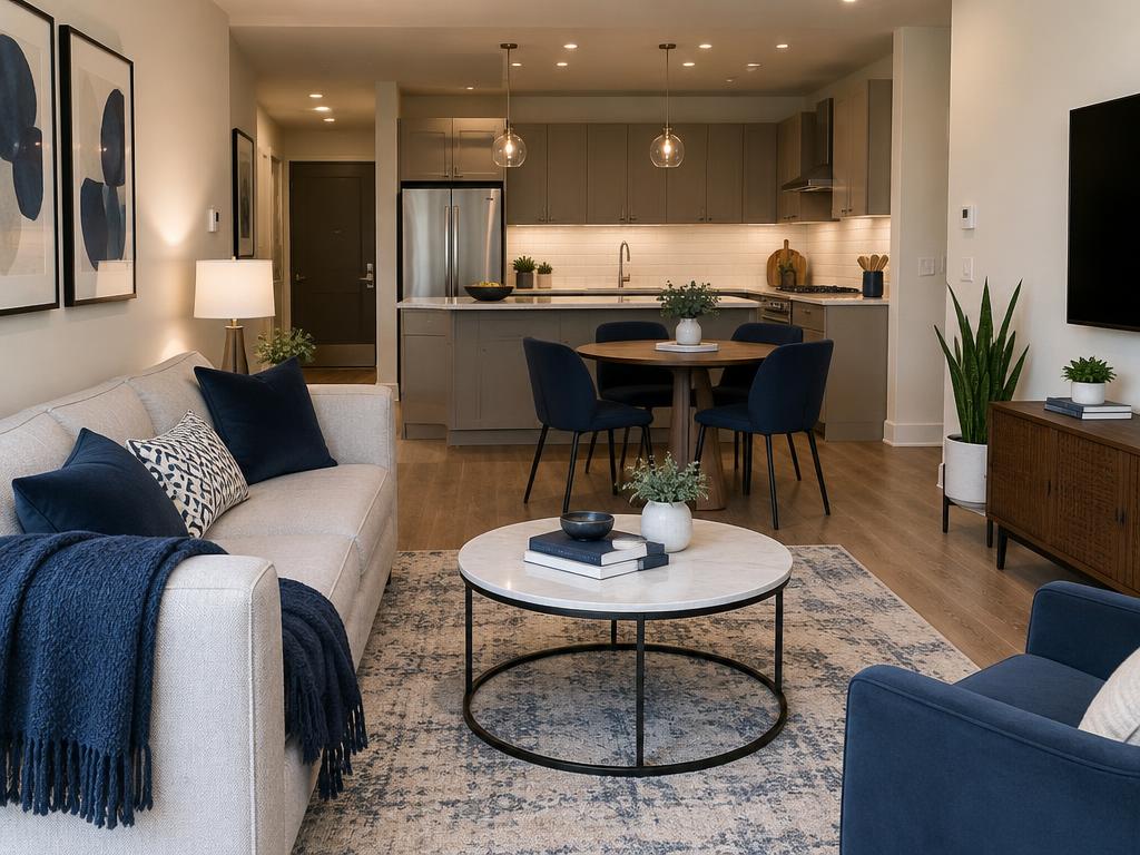 Sample photo: apartment living room and kitchen